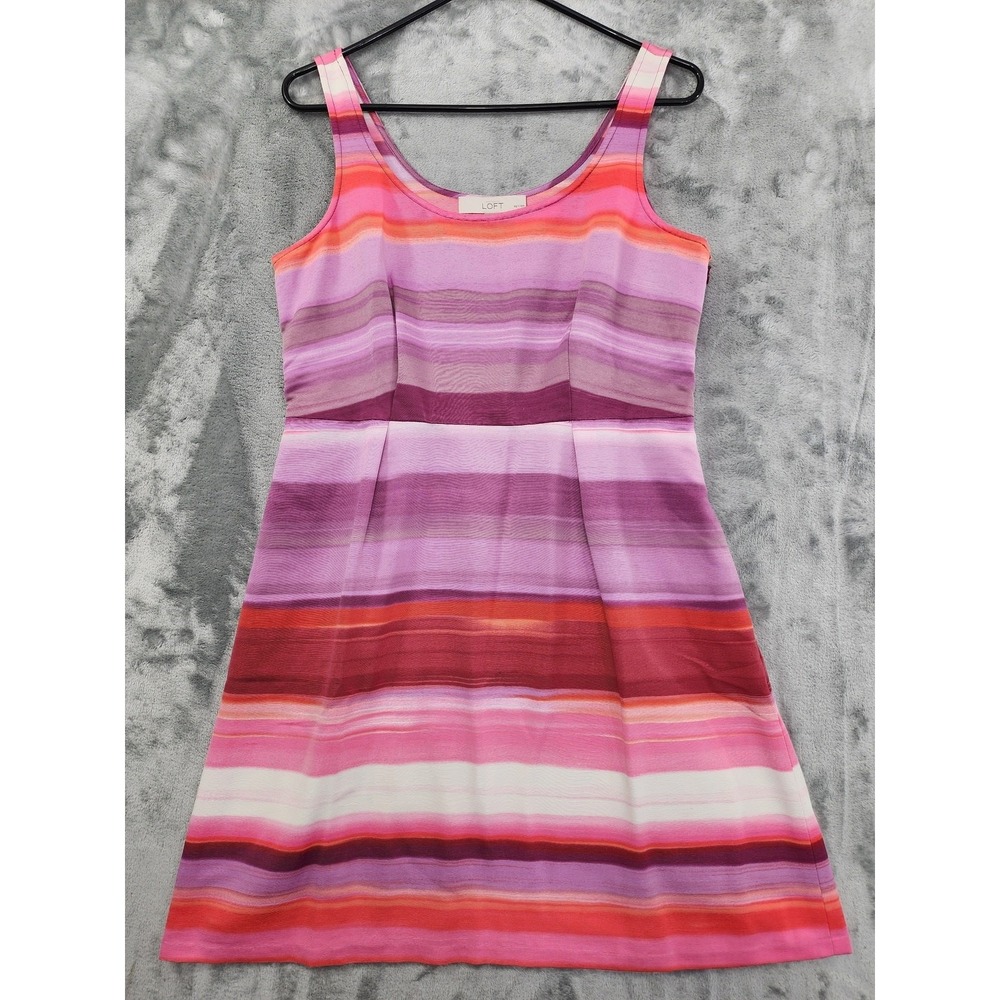 Ann Taylor LOFT Dress Womens 8P PETITE Sunset Ombre Smudge Striped Faille Party